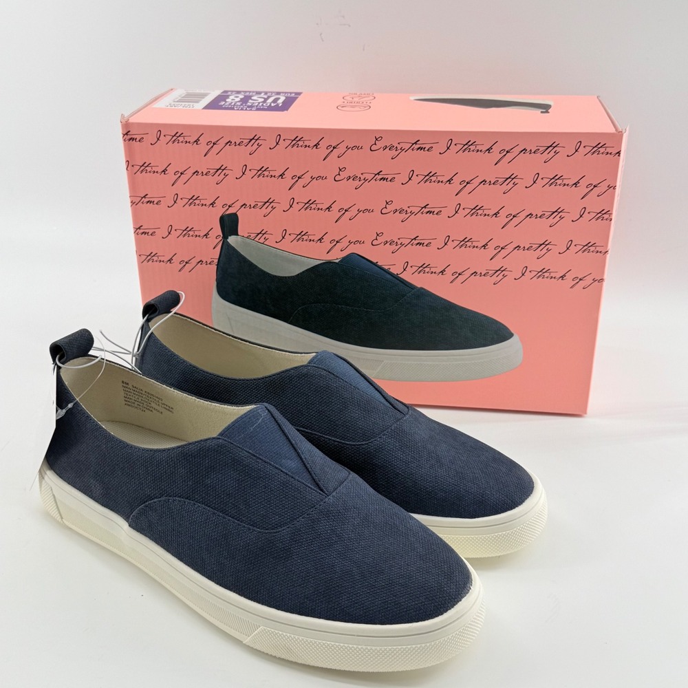 NEW Kensie Women 8 Salia Slip On Sneaker Navy Textile Flat Flexible Nautical NIB